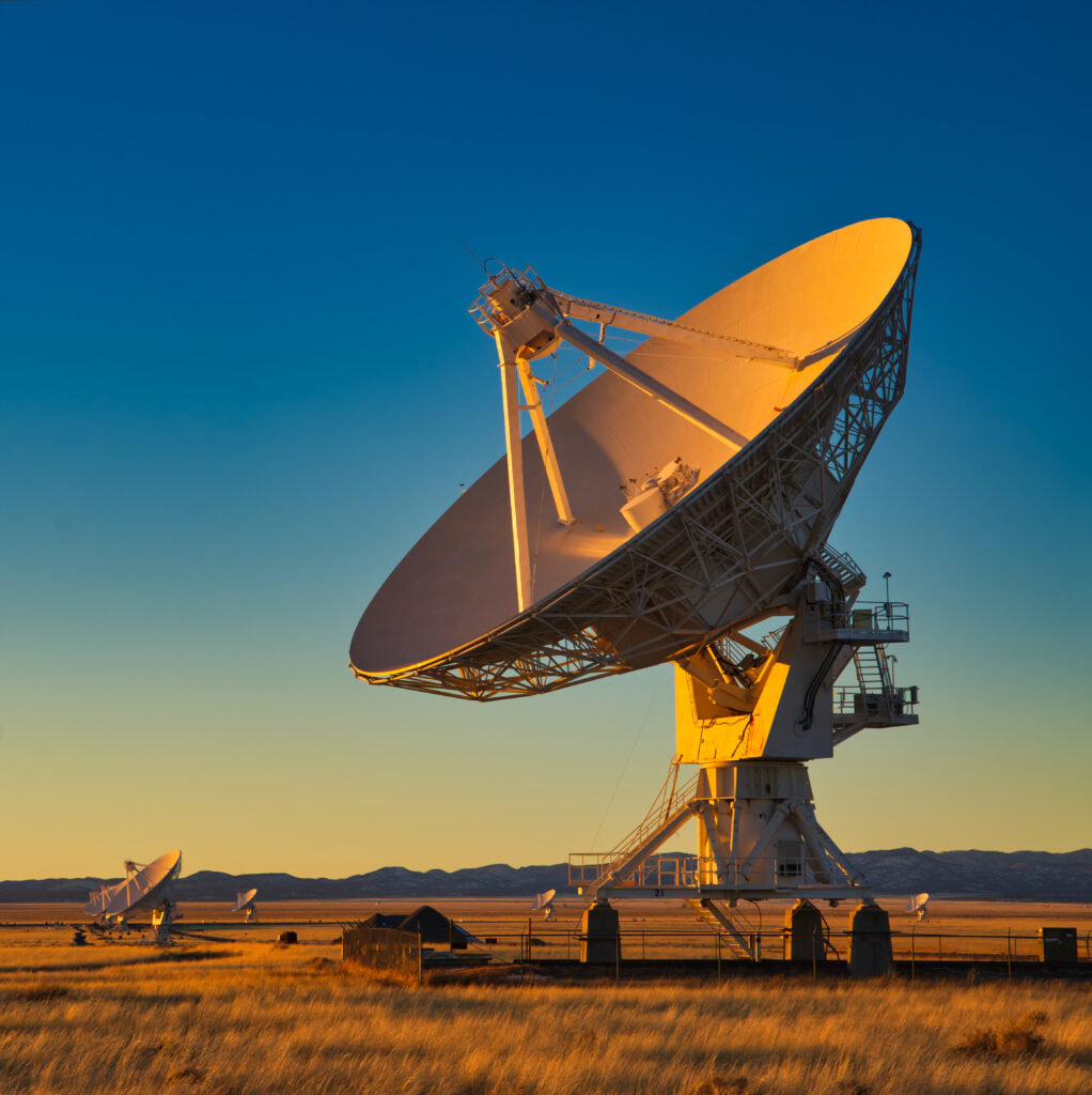 Large satellite communication dish at a ground station supporting global connectivity, satellite communications, and digital infrastructure networks