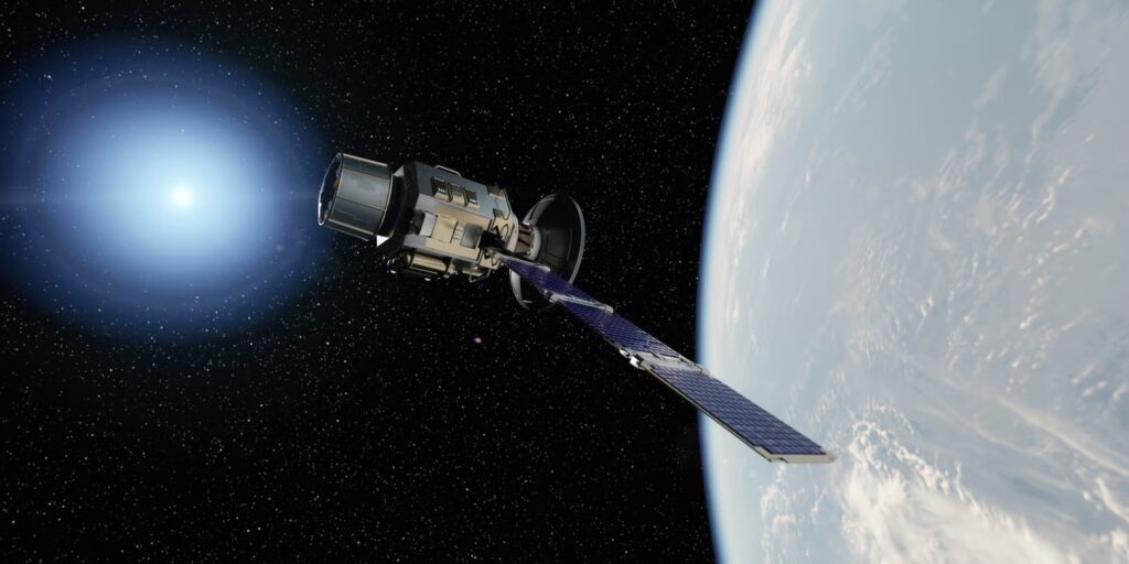 Satellite orbiting Earth supporting the future of space exploration, satellite communications, and the global space economy