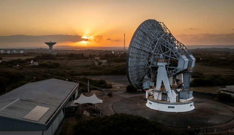 Large satellite ground station antenna supporting communications and national space program operations.